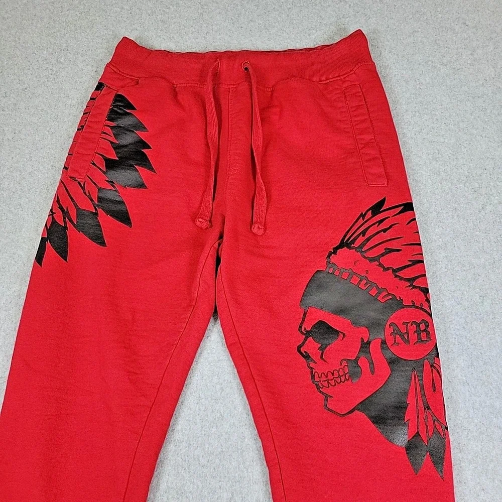 NATIVE 2001 BORNE Joggers Men's Size Small Red Indian Skull W/ Headdress Sweats - Picture 5 of 13